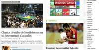 Capa da versão online do jornal espanhol 'El País' deu grande destaque para protestos no Brasil  Foto: Reprodução