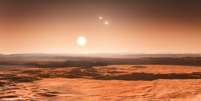 <p>Impressão artística mostra uma vista do exoplaneta Gliese 667Cd em direção à sua estrela progenitora</p>  Foto: ESO/M. Kornmesser / Divulgação