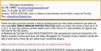 Sócios receberam e-mail do São Paulo com uma nota escrita pela torcida organizada Independente  Foto: Reprodução