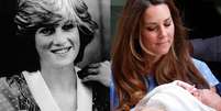 À esquerda, Diana com o pequeno William nos braço; à direita, Kate com o filho recém-nascido  Foto: AP / AP