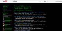 P&aacute;gina do YouTube fica em vers&atilde;o ASCII, lembrando os antigos BBSs  Foto: Reprodu&ccedil;&atilde;o
