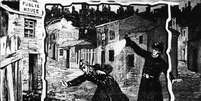 Pol&iacute;cia descobre o corpo de uma das v&iacute;timas de Jack, o Estripador, nesta ilustra&ccedil;&atilde;o de 1888  Foto: Getty Images 