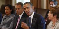 O presidente dos EUA, Barack Obama, conversa com líderes no Congresso dos EUA nesta terça-feira sobre a Síria.  Foto: Larry Downing / Reuters