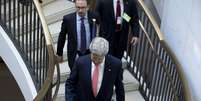 O secretário de Estado americano, John Kerry, se dirige à sessão do Comitê de Relações Exteriores do Senado  Foto: AP