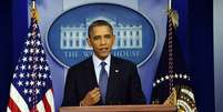 O presidente americano, Barack Obama, durante pronunciamento na Casa Branca  Foto: AFP