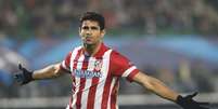 O atacante Diego Costa comemora gol do Atl&eacute;tico de Madri contra o Austria Vienna nesta ter&ccedil;a-feira.  Foto: Heinz-Peter Bader / Reuters