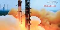Rede de televisão registrou o lançamento do foguete que leva a primeira missão indiana a Marte  Foto: AFP