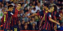 Neymar festeja seu gol, que trouxe tranquilidade para o Barcelona  Foto: AFP