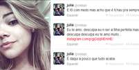 Em mensagens deixadas suas p&aacute;ginas do Instagram e do Twitter, a estudante pede desculpas &agrave; fam&iacute;lia  Foto: Twitter / Reprodu&ccedil;&atilde;o