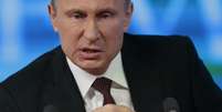 Putin fala durante entrevista coletiva anual, em Moscou  Foto: AP