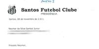<p>Carta comprova que o presidente do Santos, Luís Álvaro de Oliveira Ribeiro, autorizou Neymar a conversar com outros clubes em 2011</p>  Foto: Twitter