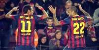 <p>Neymar e Daniel Alves comemoraram com dan&ccedil;a contra Rayo Vallecano</p>  Foto: Reprodu&ccedil;&atilde;o
