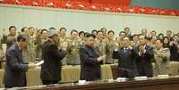 O líder norte coreano, Kim Jong-un, durante o segundo dia da Conferência do partido WPK na Coreia do Norte, nesta quarta-feira   Foto: Reuters