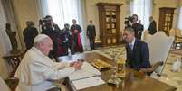 <p>Obama durante seu primeiro encontro com o Papa Francisco, nesta quinta-feira, 27 de março</p>  Foto: AP