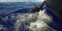 <p>Navio da Marinha australiana Ocean Shield&nbsp;reboca&nbsp;um&nbsp;mergulhador, durante opera&ccedil;&atilde;o de busca pelo avi&atilde;o da Malaysian Airlines,&nbsp;no Oceano &Iacute;ndico meridional, em &nbsp;8 de abril</p>  Foto: Reuters