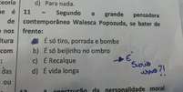 Na prova, alunos tiveram que responder sobre a "grande pensadora contemporânea" Valesca Popozuda  Foto: Reprodução