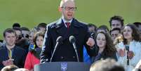 <p>Primeiro-ministro da Ucr&acirc;nia, Arseniy Yatsenyuk, em discurso na capital&nbsp;Kiev, em 29 de mar&ccedil;o</p>  Foto: AFP