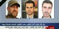 <p>Imagem da&nbsp;TV Al-Manar, do Hezbollah, mostra o correspondente do canal Hamza al-Hajj Hassan (ao centro), o t&eacute;cnico Halim Allaw (a direita) e&nbsp;o cinegrafista Mohammad Mantash (a esquerda) que foram mortos nesta segunda-feira,&nbsp;14 de abril na cidade s&iacute;ria de Maaloula</p>  Foto: AL MANAR / AFP