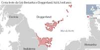 Costa leste da Grã-bretanha e Doggerland há 8,2 mil anos  Foto: BBC News Brasil
