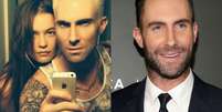 <p>Adam postou foto do novo visual ao lado da namorada; à direita, foto do cantor moreno</p>  Foto: @adamlevine/Twitter/Reprodução / Getty Images 