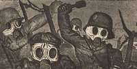 "Ofensiva de soldados com máscara contra gás", do pintor Otto Dix: retrato do horror da Primeira Grande Guerra  Foto: Wikimedia / Reprodução