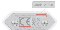 O número de série do modelo defeituoso é A1300 e possui as letras "CE" em cinza claro  Foto: Apple / Divulgação