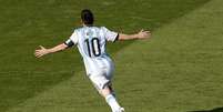 Lionel Messi, da sele&ccedil;&atilde;o argentina, comemora gol marcado contra o Ir&atilde; em Belo Horizonte.  Foto: Leonhard Foeger / Reuters