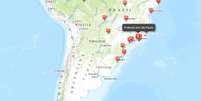 Um dos mapas do portal mostra os protestos que acontecem durante o Mundial  Foto: Reprodução