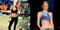 À esquerda, Carol Trentini publica foto de treino no Instagram e, à direita, Carol em desfile da Água de Coco em abril deste ano  Foto: @trentinireal/Instagram/Ricardo Matsukawa / Terra