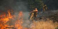 Cerca de 20% do fogo foi controlado. Ao menos 50 viaturas dos bombeiros estão no local   Foto: Max Whittaker / Reuters