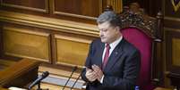 <p>Presidente da Ucrânia, Petro Poroshenko, participa de uma sessão do parlamento, em Kiev</p>  Foto: Andrew Kravchenko / Reuters