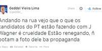 Geddel, que disputa uma vaga no Senado pela Bahia, fez algumas provocações aos adversários do PT em mensagem postada no Twitter  Foto: Twitter / Reprodução