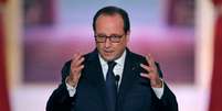 <p>O presidente francês, Fraçois Hollande, participa de uma coletiva de imprensa no Palácio do Eliseu em Paris, em 18 de setembro</p>  Foto: Christian Hartmann / Reuters