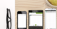 <p>Blackberry Passport comparado ao iPhone 5S e Samsung Galaxy S5</p>  Foto: Blackberry / Divulgação