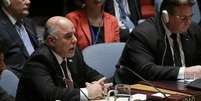 <p>Premiê iraquiano, Haider al-Abadi, em discurso no Conselho de Segurança da ONU em Nova York</p>  Foto: Brendan McDermid / Reuters