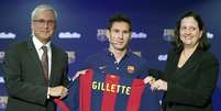 <p>Messi durante evento de anúncio da Gillette como novo parceiro do Barcelona; elogios a Neymar</p>  Foto: Andreu Dalmau / EFE
