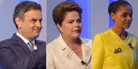<p>Aécio Neves, Dilma Rousseff e Marina Silva durante último debate realizado antes do 1º turno das eleições</p>  Foto: Erbs Jr / Futura Press