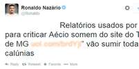 Ronaldo se confunde ao tentar defender Aécio e vira piada  Foto: twitter / @Ronaldo / Reprodução