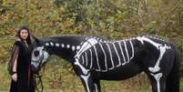 Mulher pinta cavalo de esqueleto para Halloween nos Estados Unidos   Foto: The Grosby Group