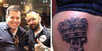 <p>Leandro posou ao lado do tatuador Kiko</p>  Foto: Instagram/ @kikotattoorio / Reprodução