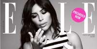 <p>A capa da Elle UK traz uma Kim Kardashian bem mais comportada que a revista Paper</p>  Foto: Elle UK / Reprodução