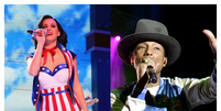 Katy Perry e Pharrell podem cantar juntos   Foto: Joe Raedle e Bradley Kanaris / Getty Images 