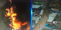 Grupo incendiou ônibus na Parada de Taipas, bairro da zona norte afetado pela forte chuva deste sábado   Foto: TV Bandeirantes / Reprodução