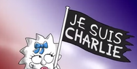 Maggie segura bandeira com mensagem símbolo de atentado em Paris  Foto: Youtube / Reprodução