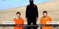 <p>Os dois japoneses sequestrados em vídeo do Estado Islâmico</p>  Foto: Twitter