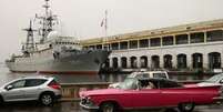 <p>Navio russo é visto em Havana </p>  Foto: BBC Mundo / Copyright