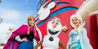 Anna, Olaf e Elsa, de 'Frozen', marcam presença em navio da Disney  Foto: Disney / Divulgação
