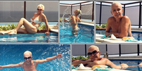 <p>Ana Maria Braga posa de topless em sua piscina</p>  Foto: Instagram / Reprodução