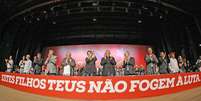 A presidente da República, Dilma Rousseff, o ex-presidente Lula e o governador de Minas Gerais, Fernando Pimentel, começaram a solenidade de comemoração dos 35 anos de fundação do PT, no início desta sexta-feira (6)  Foto: Ricardo Stuckert / Instituto Lula