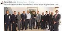 <p>Renan e Cunha em reunião com o e-xpresidente Lula no mês passado</p>  Foto: Twitter / Reprodução